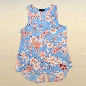 Sanctuary Blue Floral Sleeveless Button Up Blouse Top M